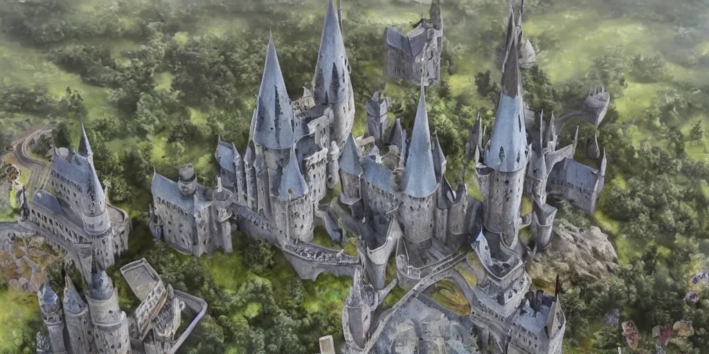 Prompt: insanely detailed long shot of hogwarts castle, intricate