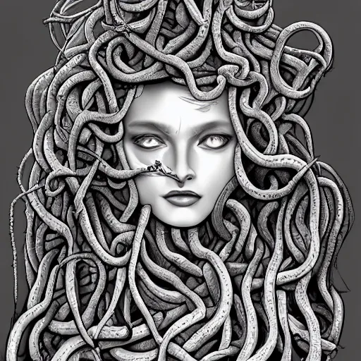 Prompt: Medusa, digital art, highly detailed,