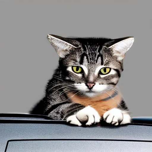 Image similar to cat eating a car, photorealistic, studio