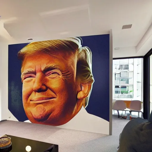 Image similar to mural of Donald Trump on the wall of a modern loft, beautiful architecture, popular interior design style