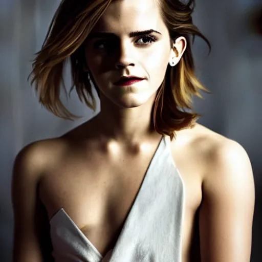 Prompt: emma watson fit body, chrome, reflect, fantasy atmospheric lighting, painted, voluptuous, menacing, intricate, volumetric lighting, beautiful, rich deep colours masterpiece, sharp focus, ultra detailed