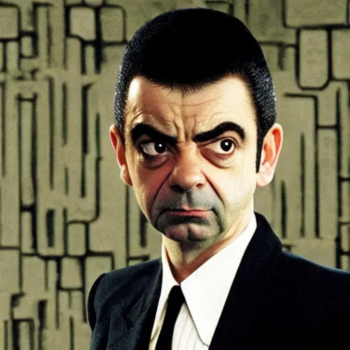 Image similar to rowan atkinson as neo from the matrix