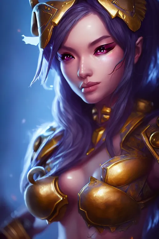 Prompt: sakimi chan, fantasy armor, detailed face, dynamic lighting, tony sart, unreal engine