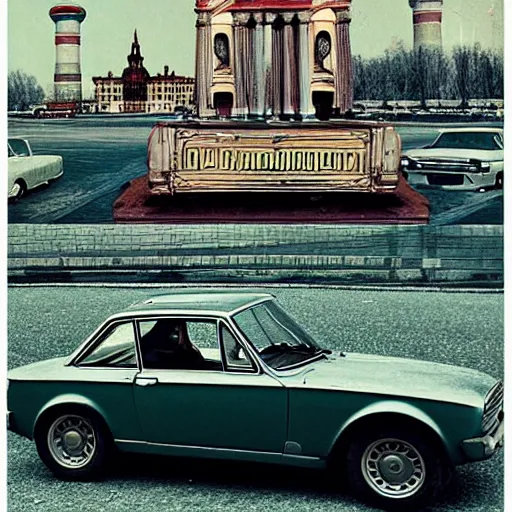 Image similar to @fiat 124 berlina@ in soviet city. Film poster. Epic cinematic