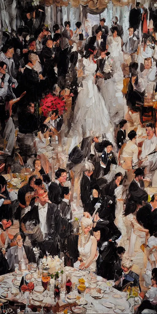 Image similar to oil painting scene from wedding by kim jung gi