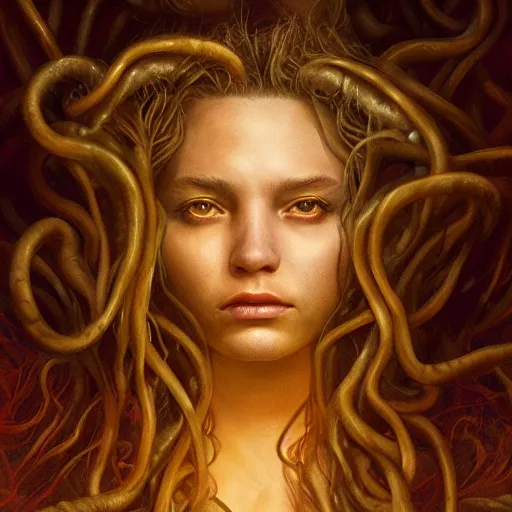 Prompt: Mythical petrifying Medusa portrait, atmospheric lighting, painted, intricate, volumetric lighting, beautiful, rich deep colors masterpiece, golden hour, sharp focus, ultra detailed, by Leesha Hannigan, Ross Tran, Thierry Doizon, Kai Carpenter,Ignacio Fernández Ríos