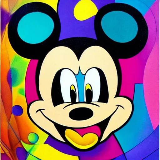 Image similar to Mickey Mouse abstract art, extremely detailed and beautiful, very geometric and strange, psychedelic