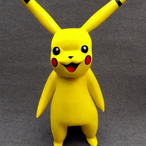 Prompt: abstract, sculpture Pikachu made of various materials from rainforest of face of artificial intellicgence