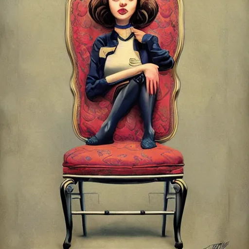 Image similar to Lofi portrait in high back chair, Pixar style by Tristan Eaton and Stanley Artgerm and Tom Bagshaw and Tim Burton