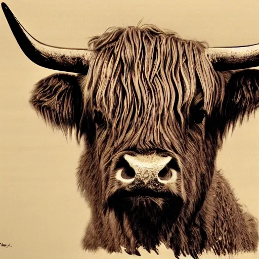Image similar to highland cow by ed fairburn, joseph clement coll, franklin booth