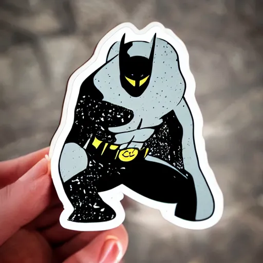 Image similar to die cut sticker, batman breakdancing in techwear splatter paint