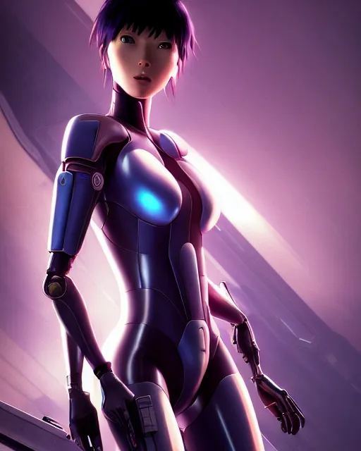 Image similar to weta disney pixar movie still portrait photo of motoko kusanagi ghost in the shell : : as cyborg woman by pixar : : by weta, wlop, ilya kuvshinov, rossdraws, artgerm, marvel, maxim cover, latex, octane render, sweaty, iridescent, bright morning, anime, liosh, mucha : :