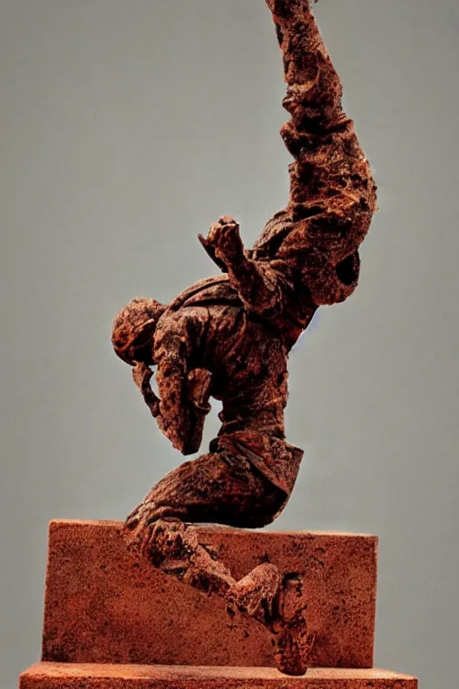 Image similar to a beautiful rust sculpture by christophe charbonnel of a cosmonaut falling into the abyss