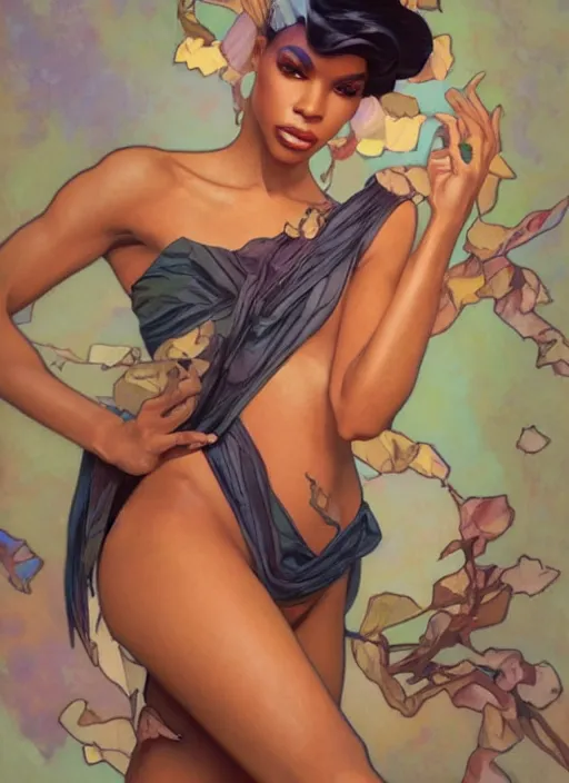 Image similar to naomi smalls, drag queen, painting by artgerm and greg rutkowski and alphonse mucha