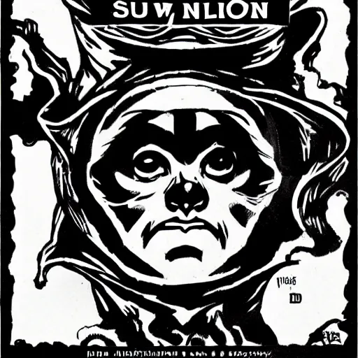 Image similar to The sun with a face. Dark Fantasy, Film Noir, Black and White. High Contrast, Mike Mignola, D&D, OSR