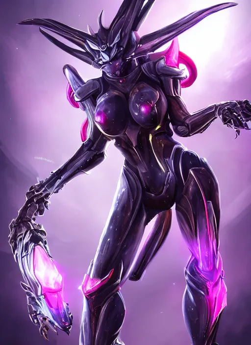 Image similar to cinematic body shot, cosmic beautiful stunning giant robot mecha hot female dragon goddess, sharp sleek cyborg dragon head, sharp metal ears, smooth purple eyes, smooth fuschia skin, smooth silver armor, nebula size, epic proportions, epic scale, macro furry, furry art, dragon art, goddess art, giantess art, warframe, warframe fanart, furaffinity, octane