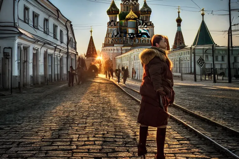 Image similar to real life russia, ultra realistic!!!, clear weather, golden hour, sharp focus, by anry