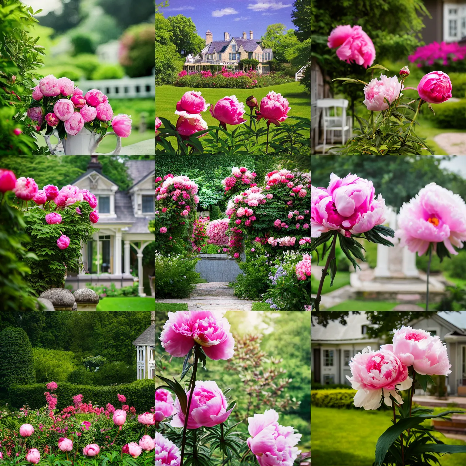 Prompt: summer manor with peony, bokeh