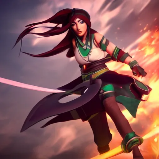 Prompt: akali ( league of legends ) in avatar the last airbender 3 d octane render trending on art startion