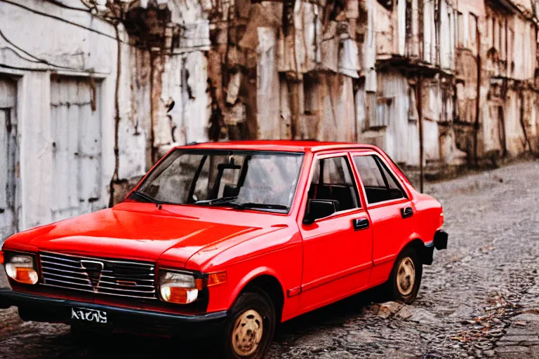 Image similar to red Lada (vaz-2108), Cinematic, 35mm