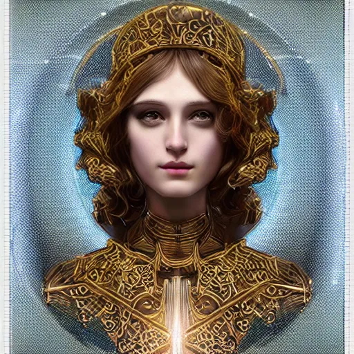 Prompt: ultradetailed ornate pre-raphaelite RPG illustration of beautiful symmetric robot radiating glowing aura, fully clothed with an art deco costume, digital airbrush painting, 3d rim light, hyperrealistic masterpiece, artstation, cgsociety, golden ratio