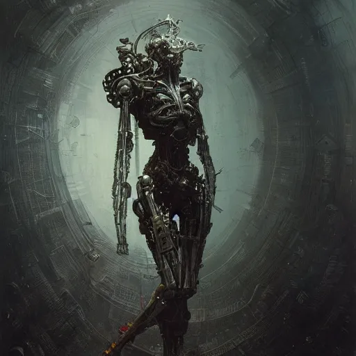 Image similar to biomechanical cyborg, cyberpunk noir by gustave dore and gustave moreau and beksinski and giger and craig mullins and jeremy mann