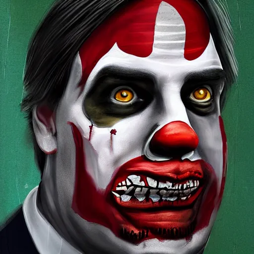 Image similar to a striking digital painting portrait of bolsonaro as a zombie clown