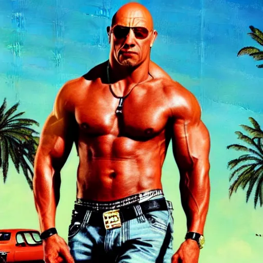 Prompt: the rock as a gta san andreas loading screen cover