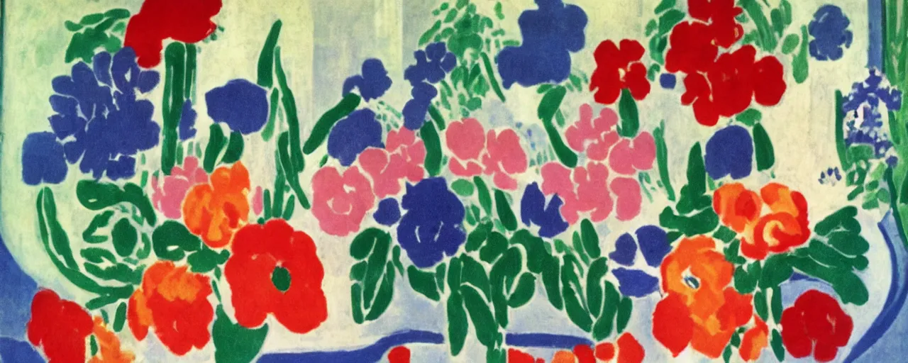 Image similar to flowers in the style oh Henri Matisse, poster.