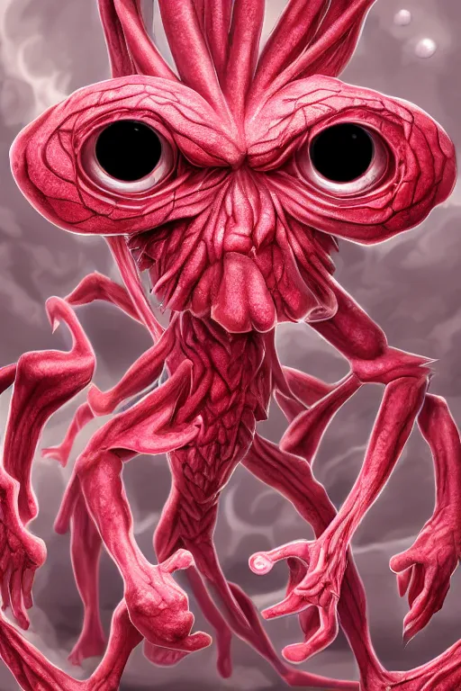 Image similar to a humanoid figure raspberry man monster, large eyes, highly detailed, digital art, sharp focus, trending on art station, anime art style