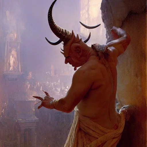 Image similar to the pope is in his bedroom, scared because a horned demon is attacking him. highly detailed painting by gaston bussiere, greg rutkowski, craig mullins 8 k