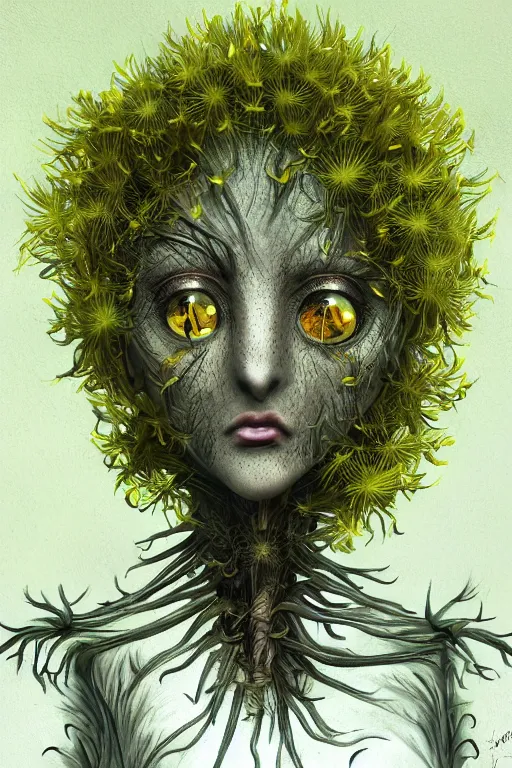Prompt: a humanoid figure dandelion plant monster, amber eyes, highly detailed, digital art, sharp focus, ambient lighting, trending on art station, anime art style