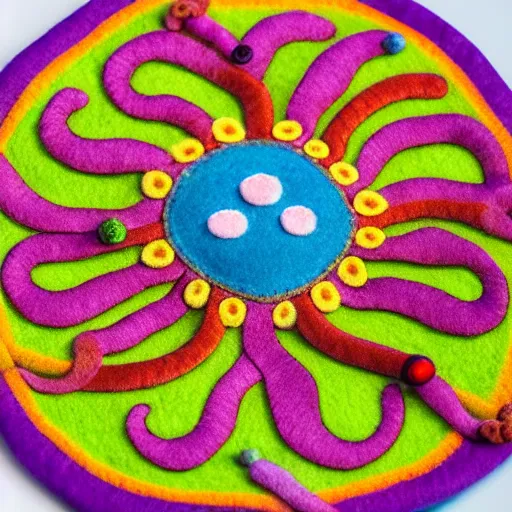 Prompt: a cute octopus in a colorful ornate felt mandala with fine details