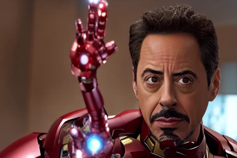 Prompt: a still of jerry seinfeld as tony stark in the film iron man, high definition