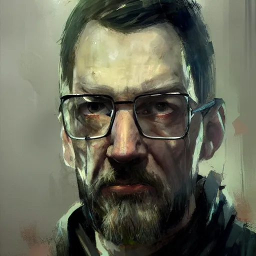 Prompt: Gordon Freeman, portrait by Jeremy Mann, Half Life 2