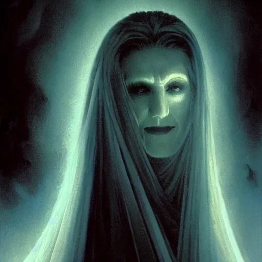 Prompt: head and shoulders portrait of a ghostly, shadowy, spectral banshee portrayed by celine dion, d & d, fantasy, greg rutkowski, frank frazetta, alexandre chaudret, boris vallejo, michael whelan, miro petrov, hr giger, magali villeneuve, donato giancola