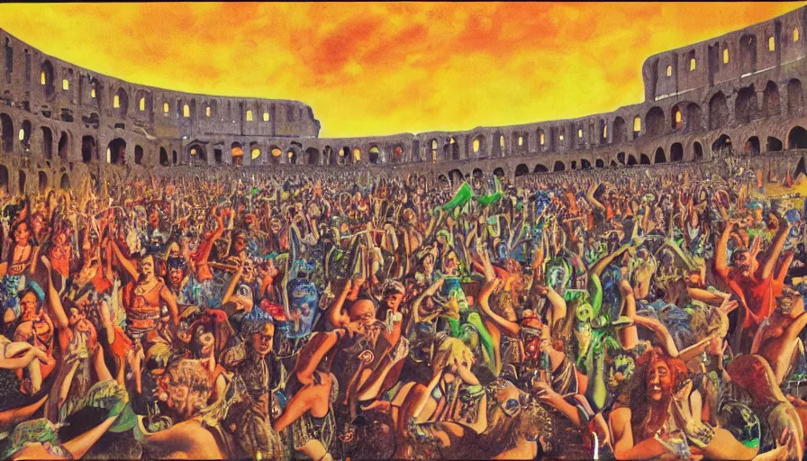 Image similar to rave party at the Colosseum by Kelly Freas