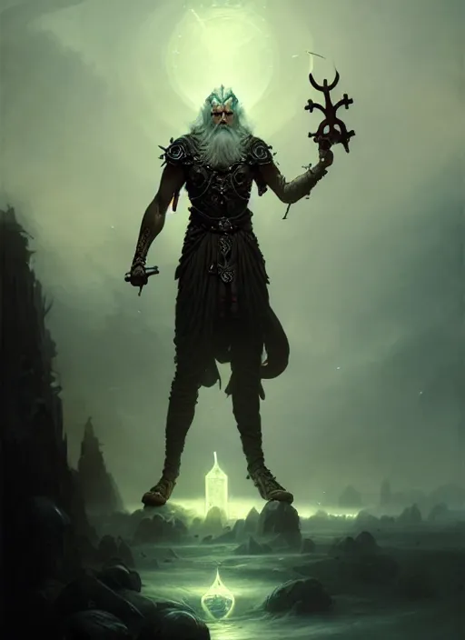 Image similar to odin, the allfather, illustration, full body, high quality, intricate details, details, peter mohrbacher, intricate, atmosphere, highly detailed, matte painting, cinematic, deviantart, realistic, photorealistic, concept art