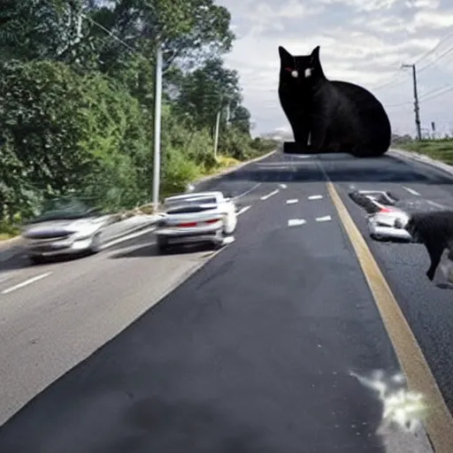 Image similar to giant cat in traffic, ultra realistic, very realistic