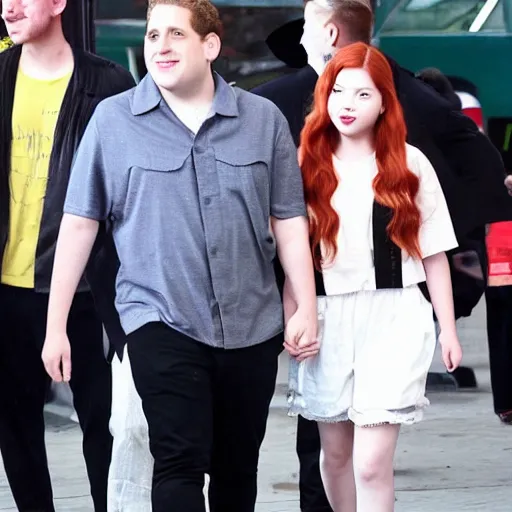 Prompt: Jonah Hill holding hands with Dahyun. Dahyun is so pretty. Jonah Hill is so handsome. They're So SO SO in love. They look cute together and really want to kiss. paparazzi photo.