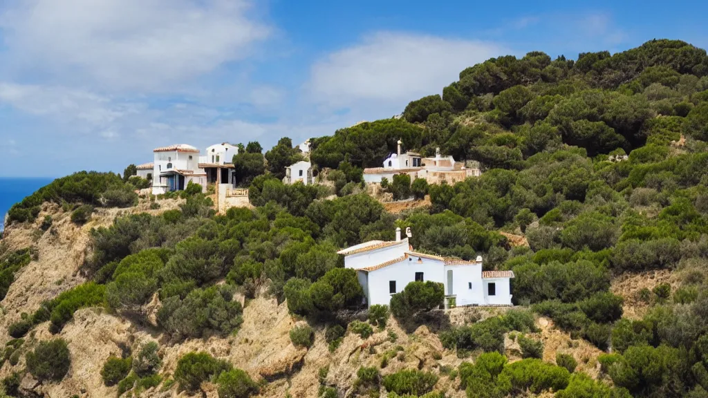 Image similar to a secluded home in spain along the coast, beautiful scenery