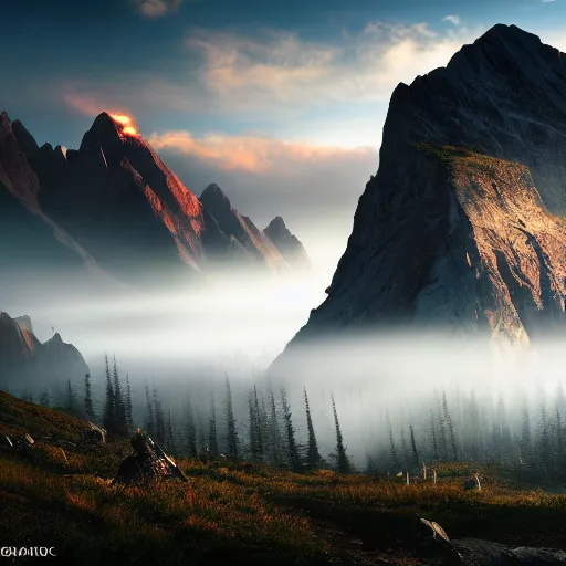 Prompt: photograph national geographic mountain landscape magic the gathering John Avon, black, atmospheric, 8k high definition