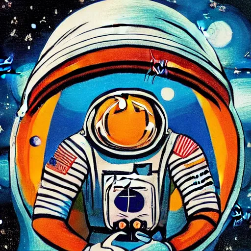 Image similar to An astronaut in space, in the style of wolfgang hutter