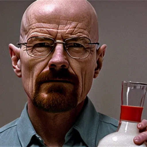 Image similar to walter white drinking milk