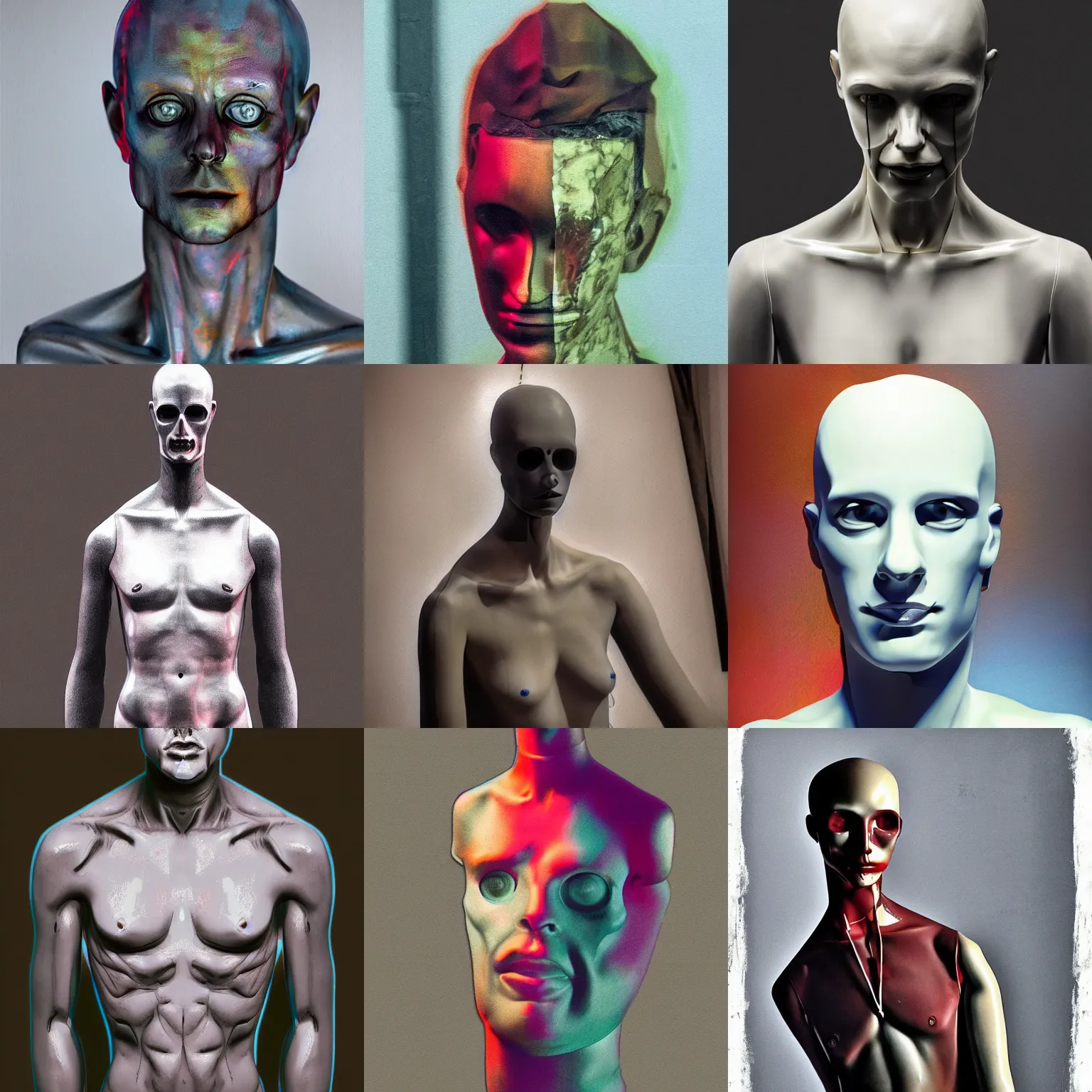 Prompt: creepy mannequin, four color process, grzegorz przybys, marek okon