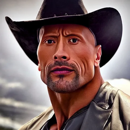 Image similar to Dwayne Johnson as cowboy