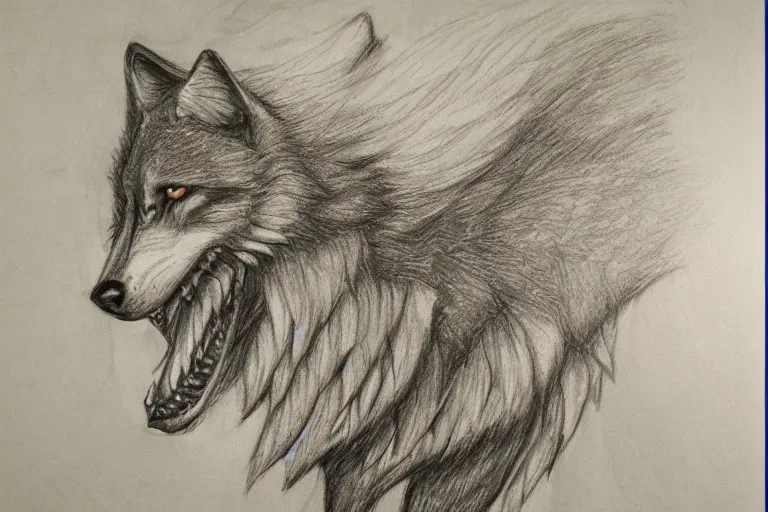 Image similar to a pencil drawing of a wolf, full body, D&D, armor, made by by Pen Tacula