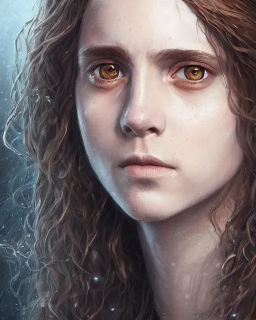 Image similar to portrait of hermione granger, hyper realistic face, beautiful eyes, fantasy art, in the style of greg rutkowski, intricate, hyper detailed, smooth