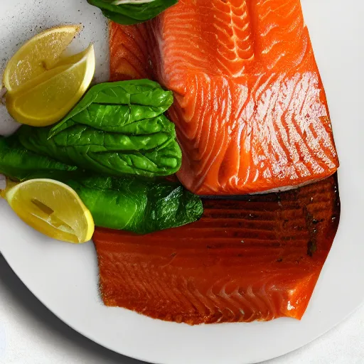 Prompt: photo of a not very delicious plate of salmon