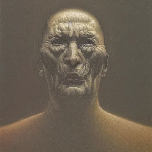 Image similar to priest by Zdzisław Beksiński, oil on canvas